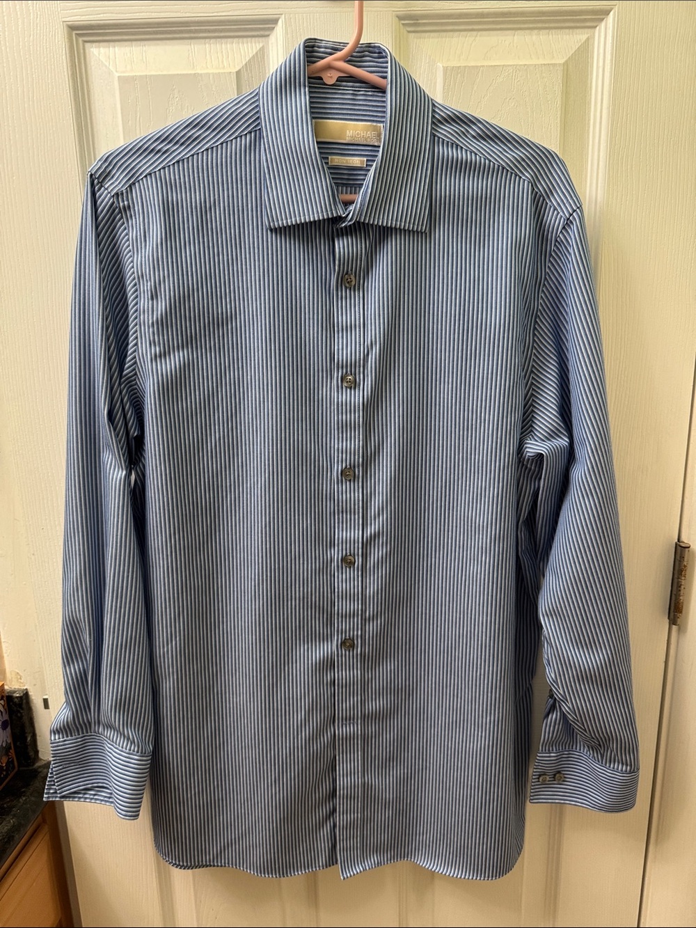 Michael Kors Men’s Navy and White Pinstripe Dress Shirt